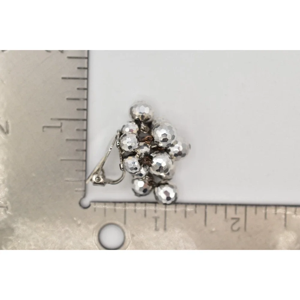 Laguna Vintage Clip On Crystal Earrings Silver Disco Chandelier Signed 50s BinBK